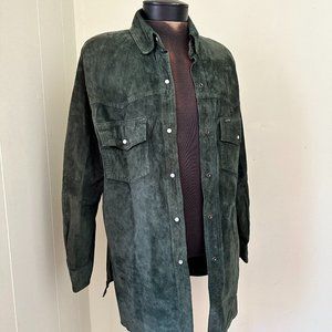 Guess Dark Green Suede Button Down Shirt Shacket, size M, by Georges Marciano